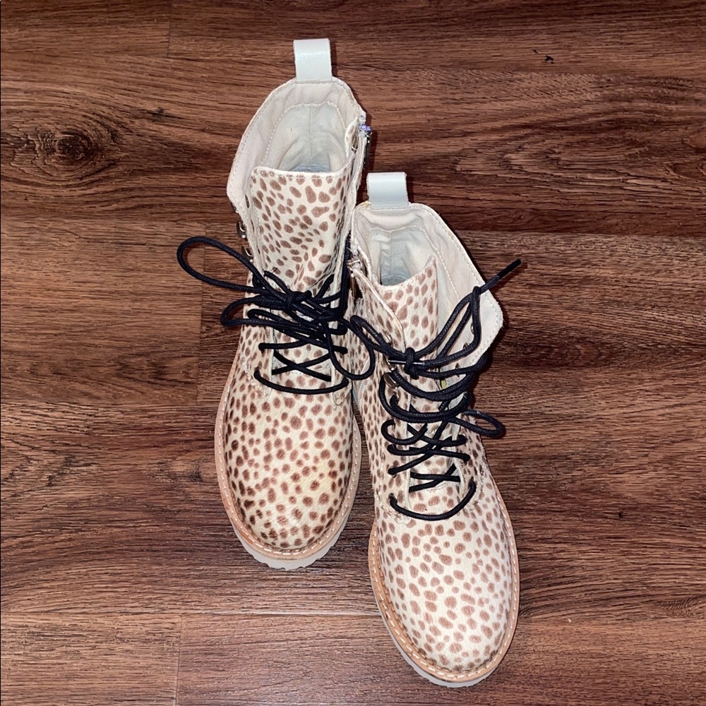 Dolce Vita Tan Leopard Print Combat Boots